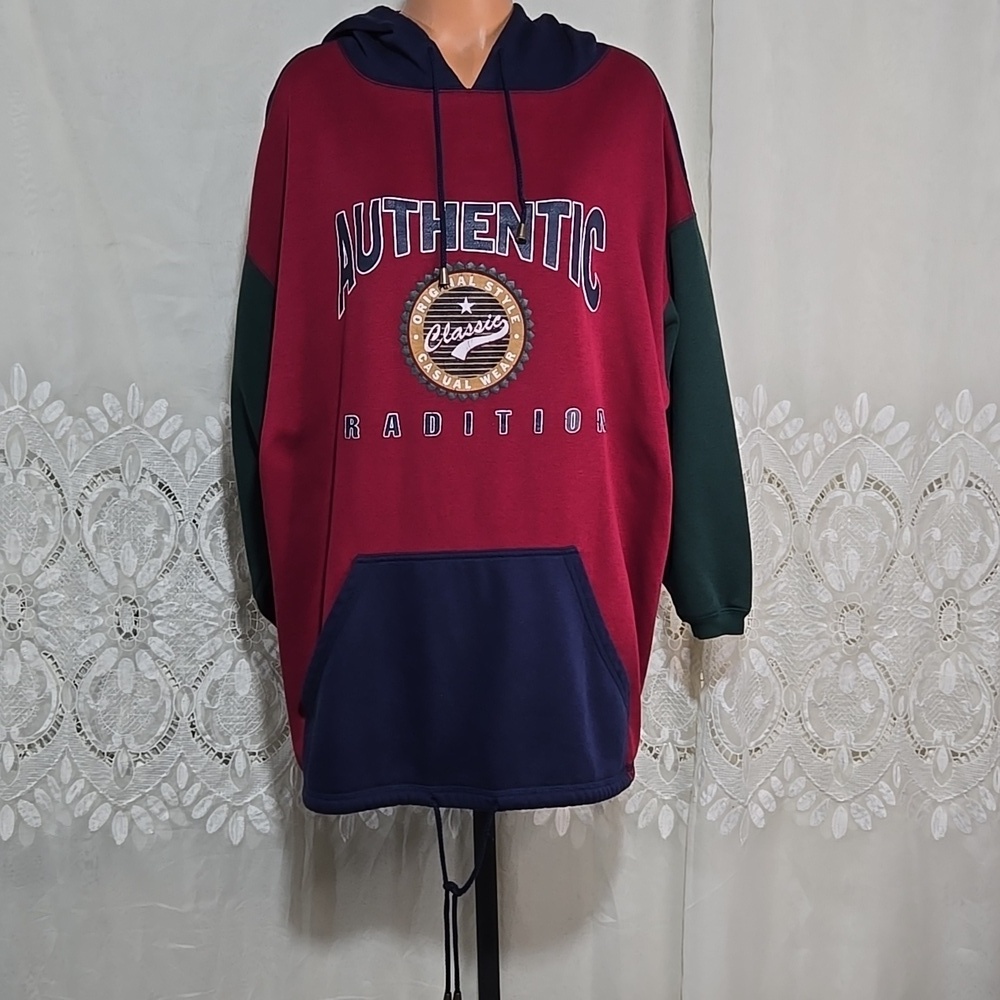 Vintage Basic Editions Color Block 90s 1994 Hooded Sweatshirt Sz 18/38